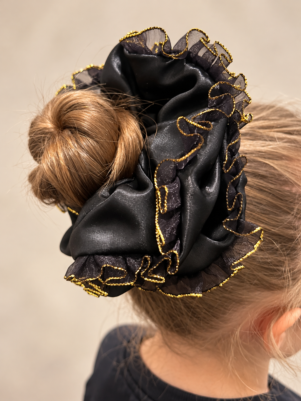 Gold Frill Large Black scrunchie
