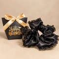 Gold Frill Large Black scrunchie