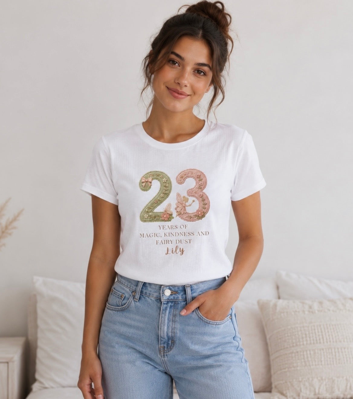 Garden Fairy Personalised Birthday T-Shirt 23 Years of Magic, Kindness & Fairy Dust