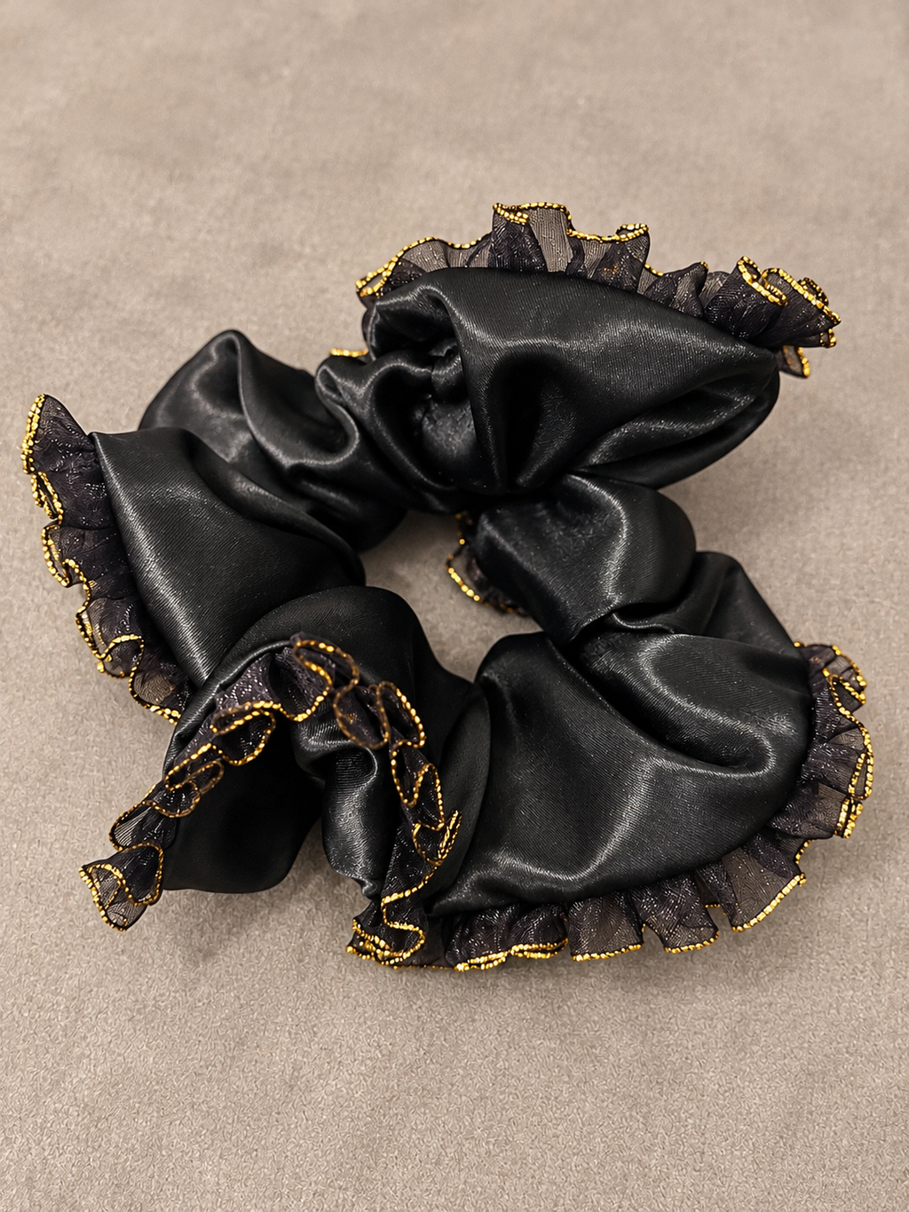 Gold Frill Large Black scrunchie