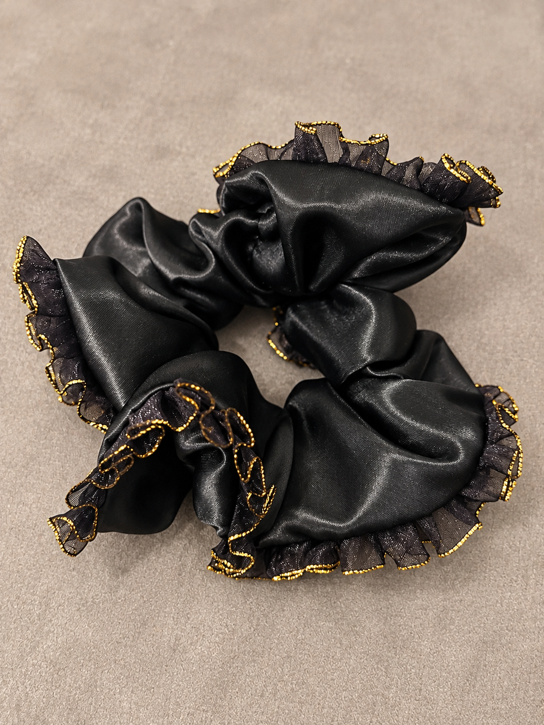 Gold Frill Large Black scrunchie