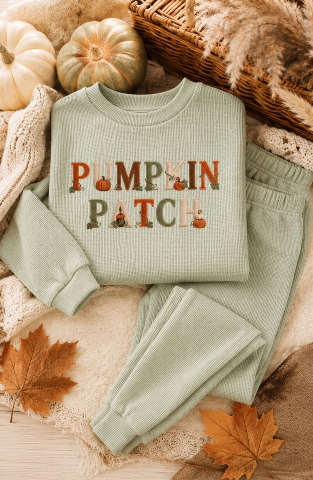 Vintage Pumpkin Patch Waffle Knit Lounge Set
