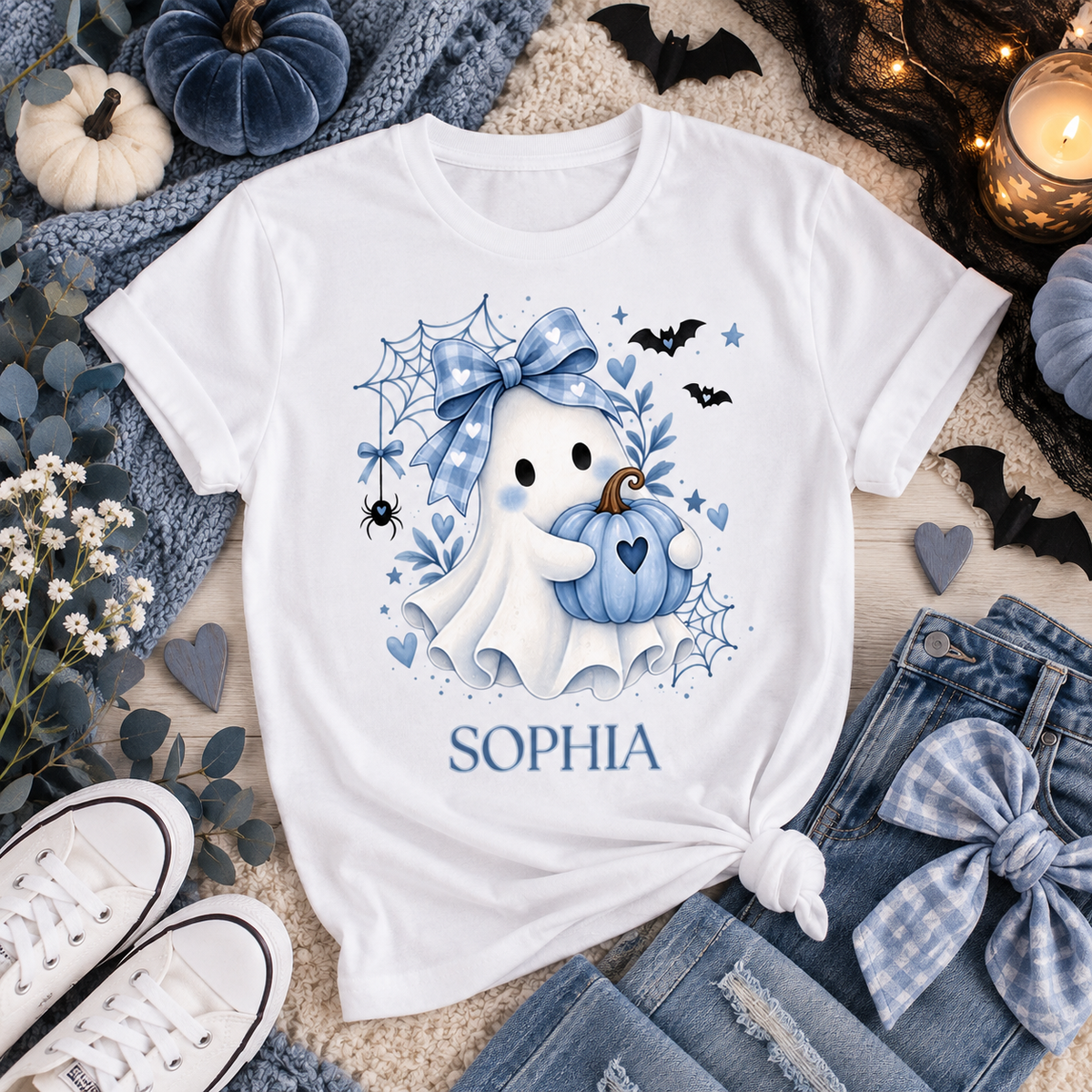 Blue Pumpkin Halloween Girls T-Shirt