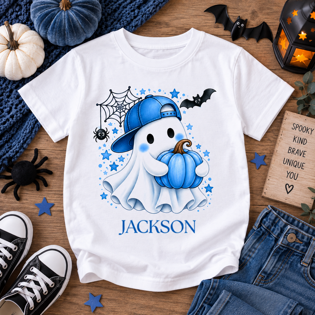 Blue Pumpkin Halloween Boys T-Shirt