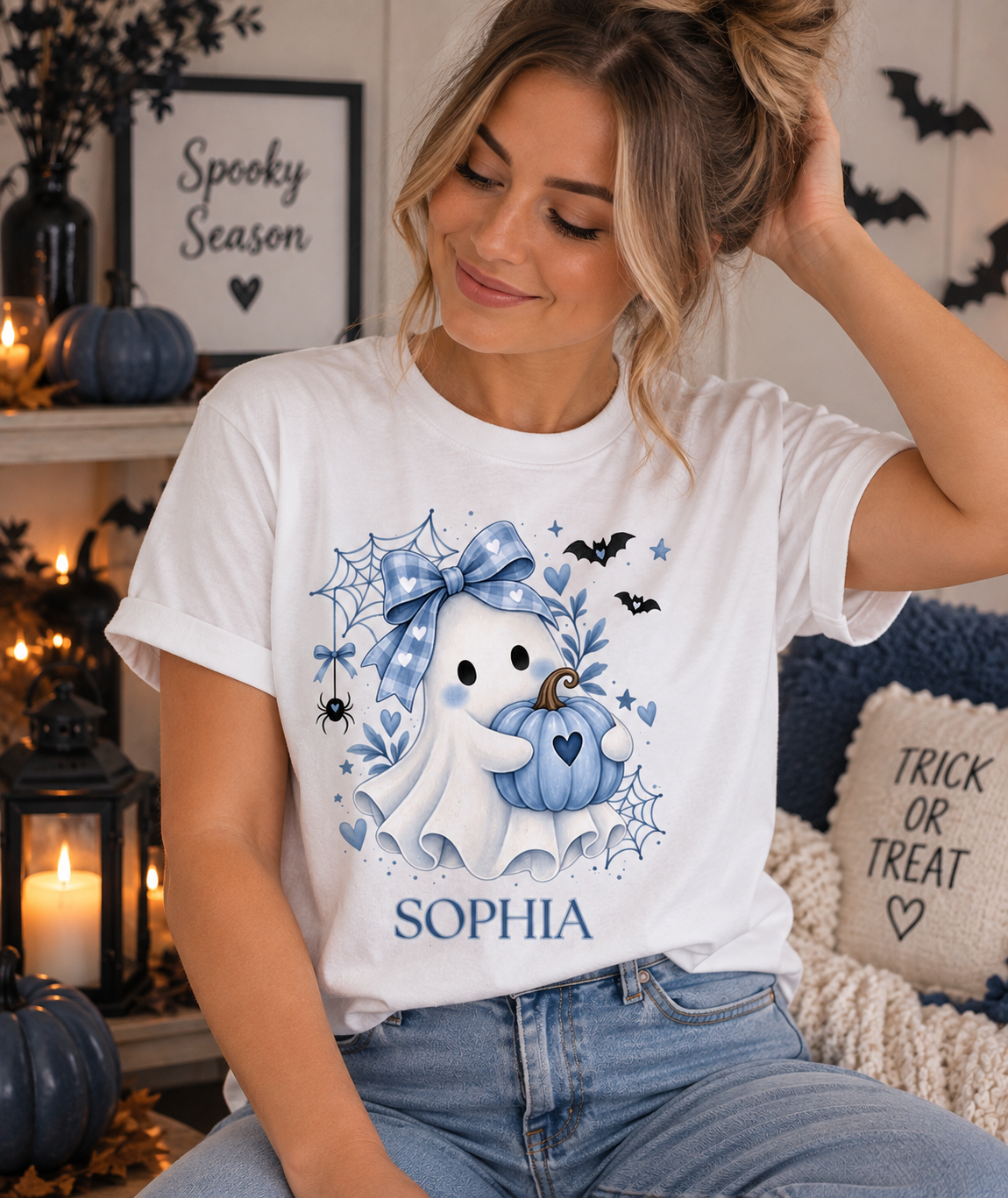 Blue Pumpkin Halloween Girls T-Shirt