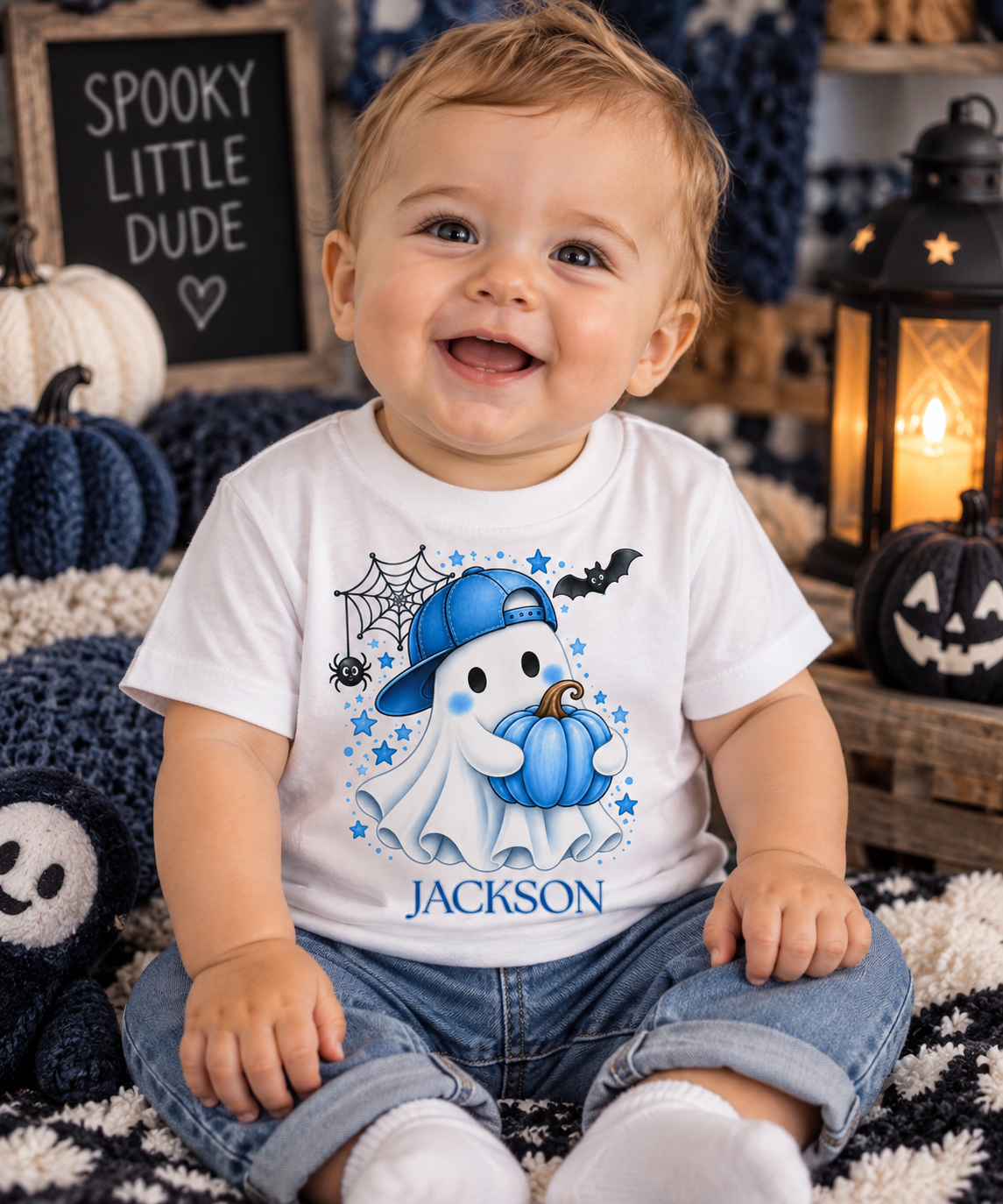 Blue Pumpkin Halloween Boys T-Shirt