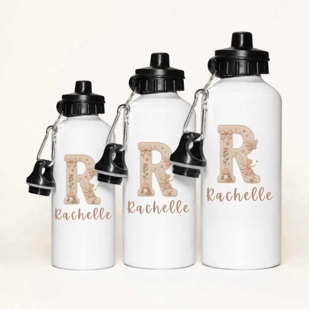 Personalised Garden Fairy Aluminium Water Bottle With 2 Caps (3 Sizes)