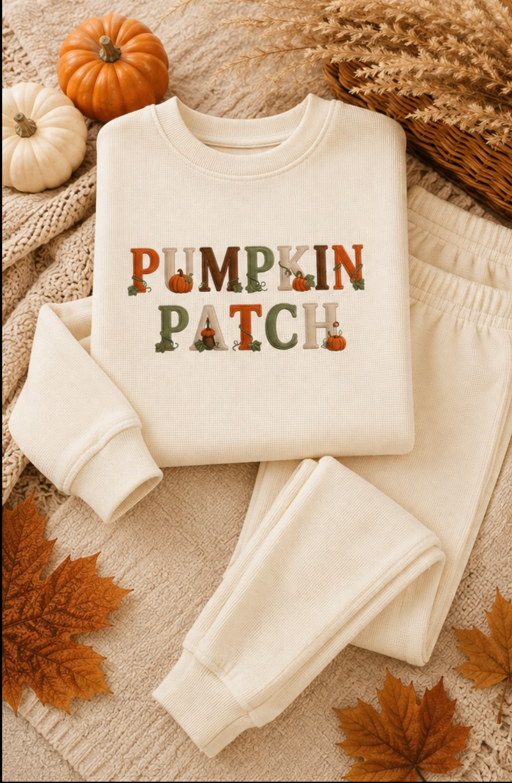 Vintage Pumpkin Patch Waffle Knit Lounge Set