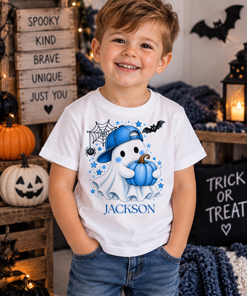 Blue Pumpkin Halloween Boys T-Shirt
