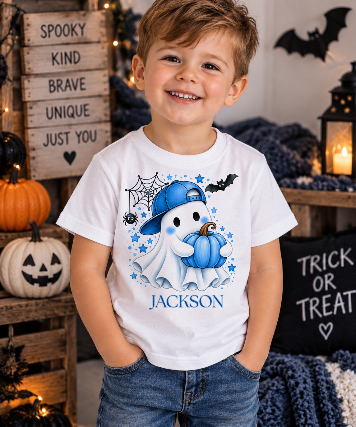 Blue Pumpkin Halloween Boys T-Shirt