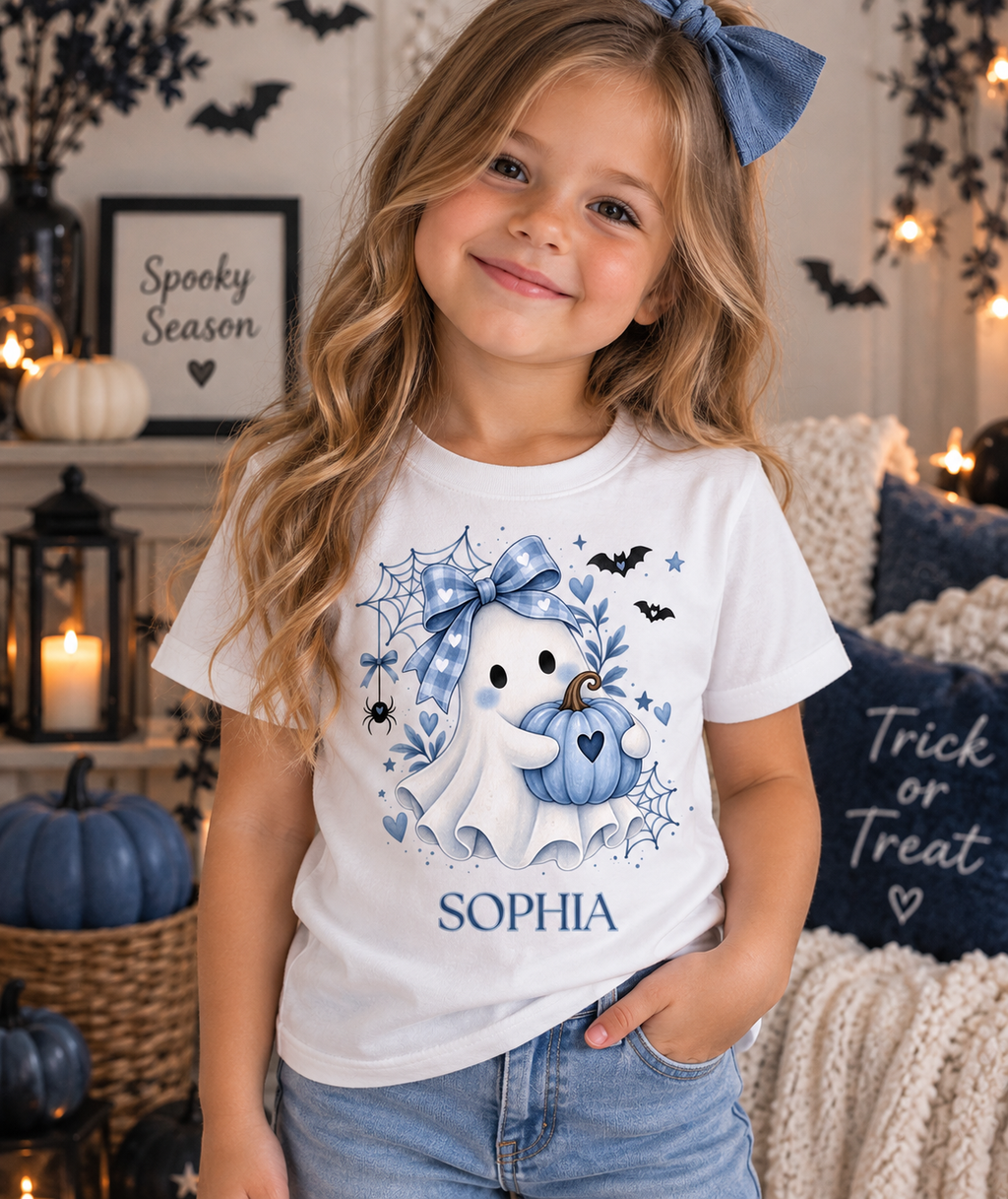 Blue Pumpkin Halloween Girls T-Shirt