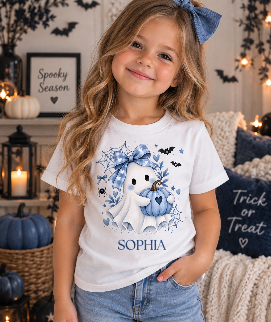 Blue Pumpkin Halloween Girls T-Shirt