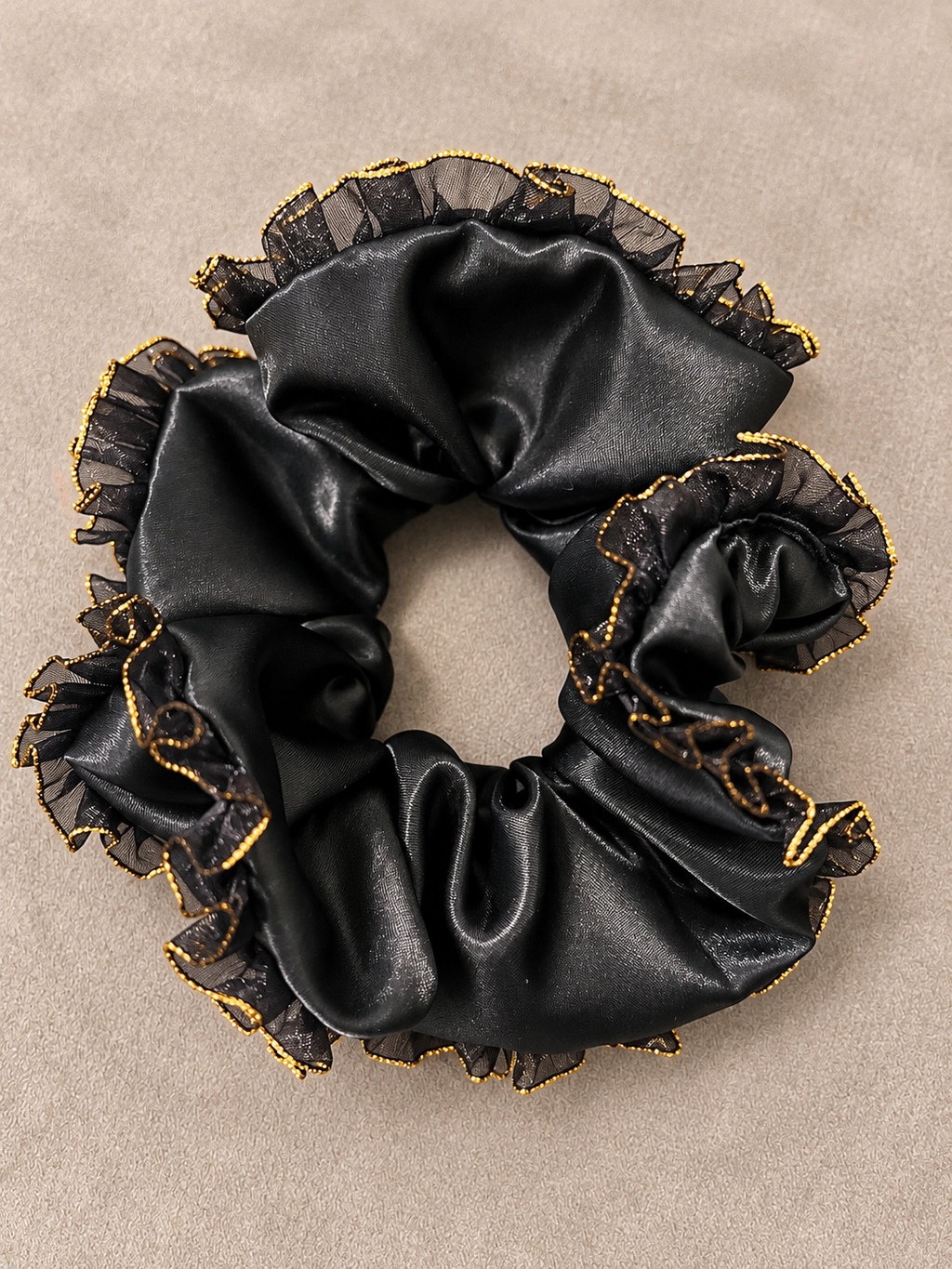 Gold Frill Large Black scrunchie