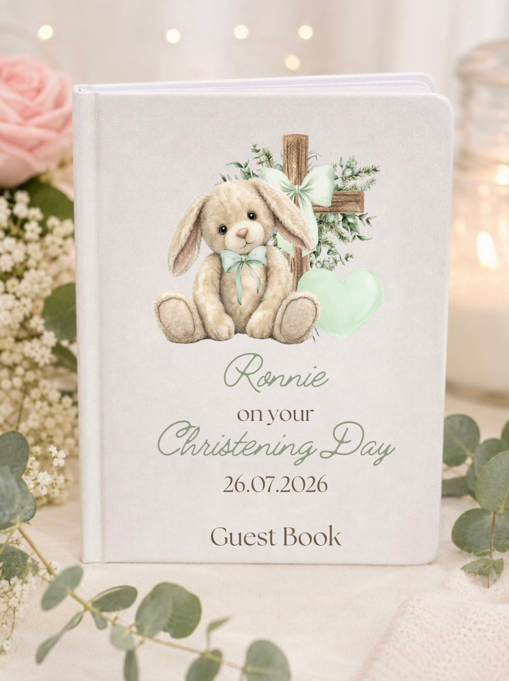 Personalised Christening Floppy Bunny Guest Book