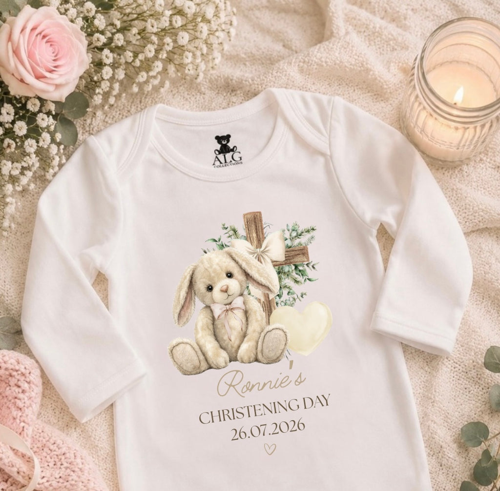 Personalised Christening Floppy Bunny Sleepsuit