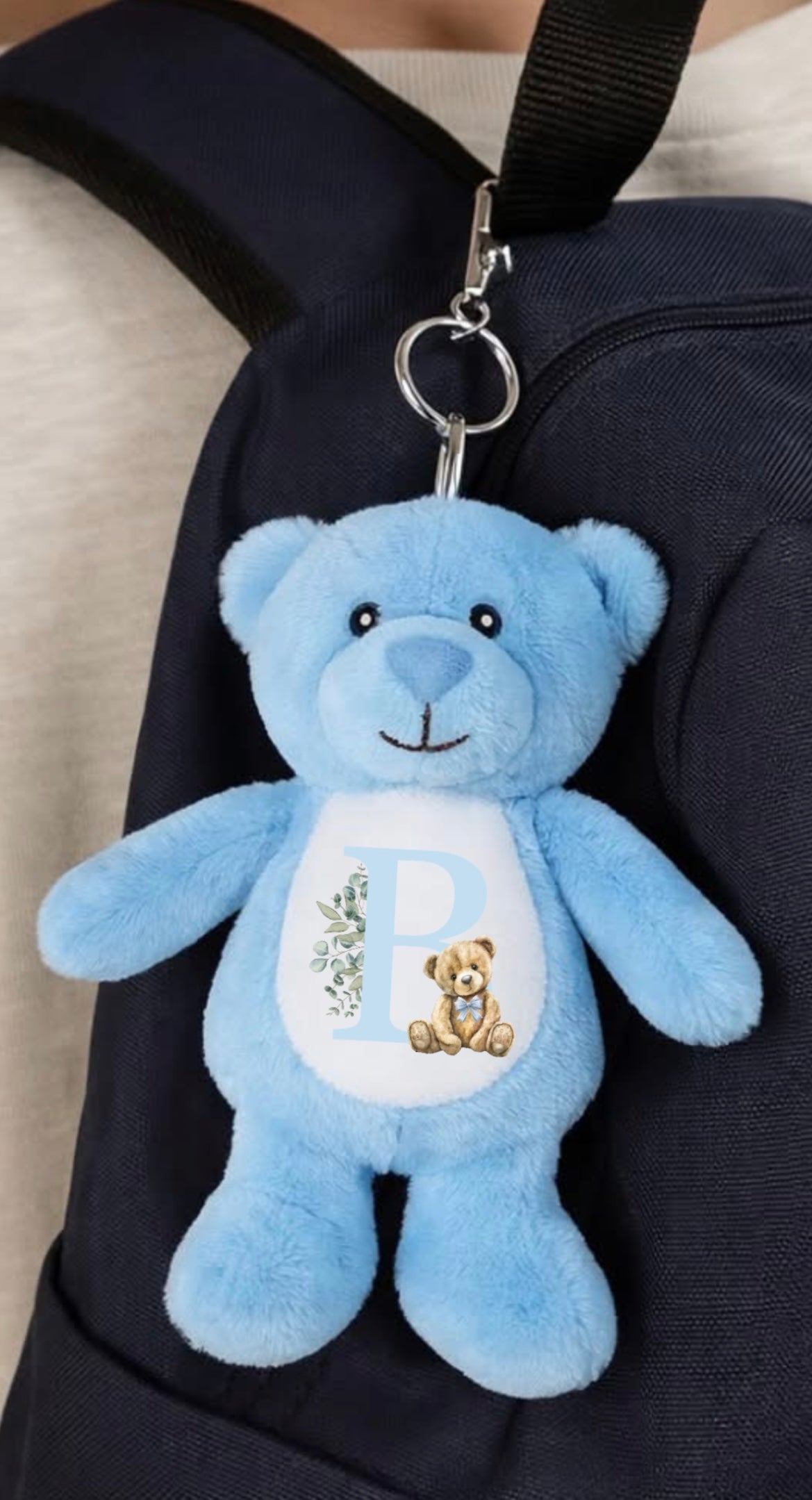 Blue initial bear - Tummi Bear keychain/bag charm