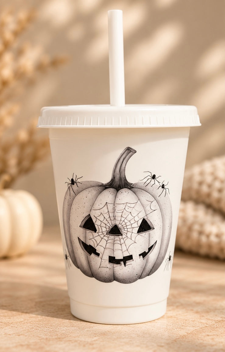 Spooky Spider Pumpkin White Cold Cup