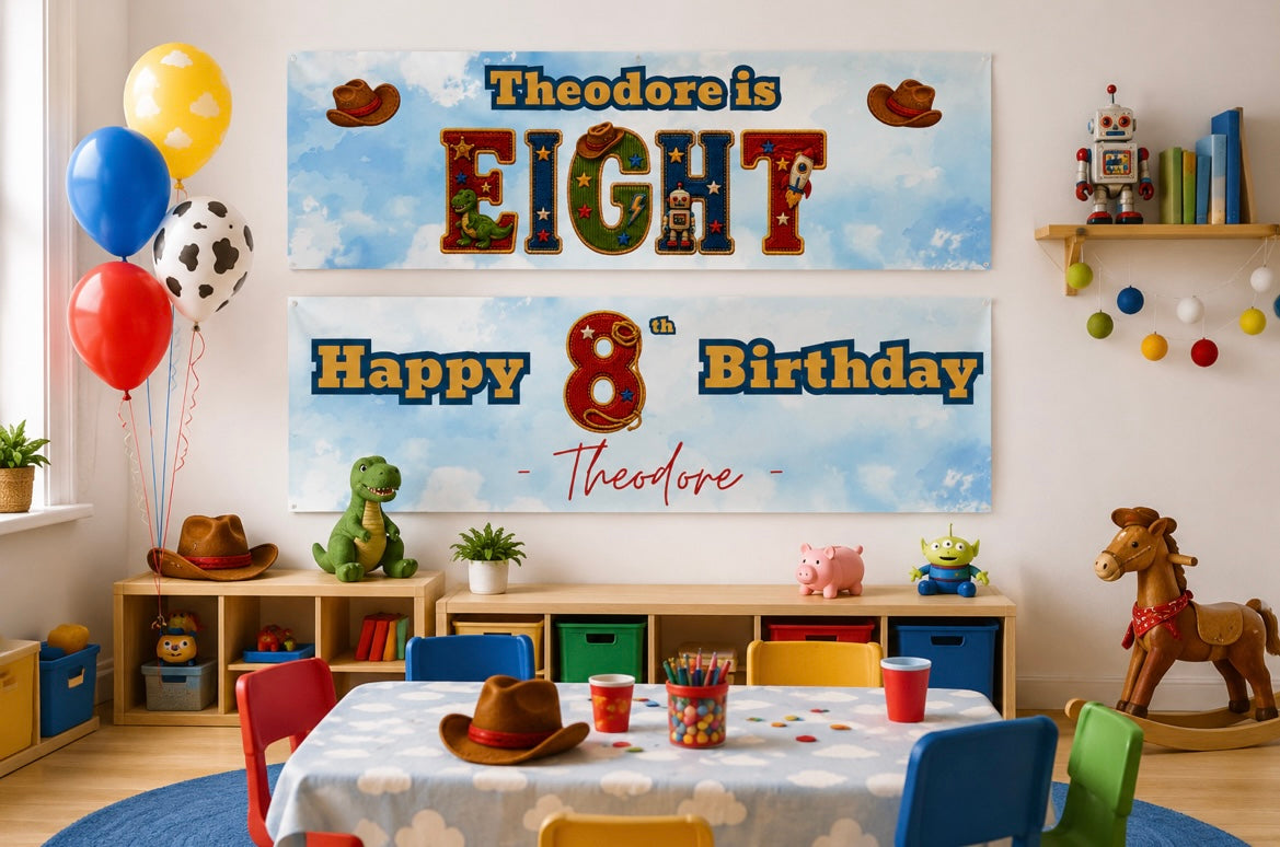 Personalised Playroom Birthday Banner - Number Word (28x90cm)
