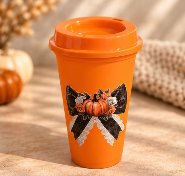 Orange Pumpkin Bow Hot Cup