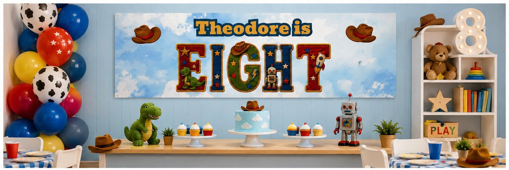 Personalised Playroom Birthday Banner - Number Word (28x90cm)