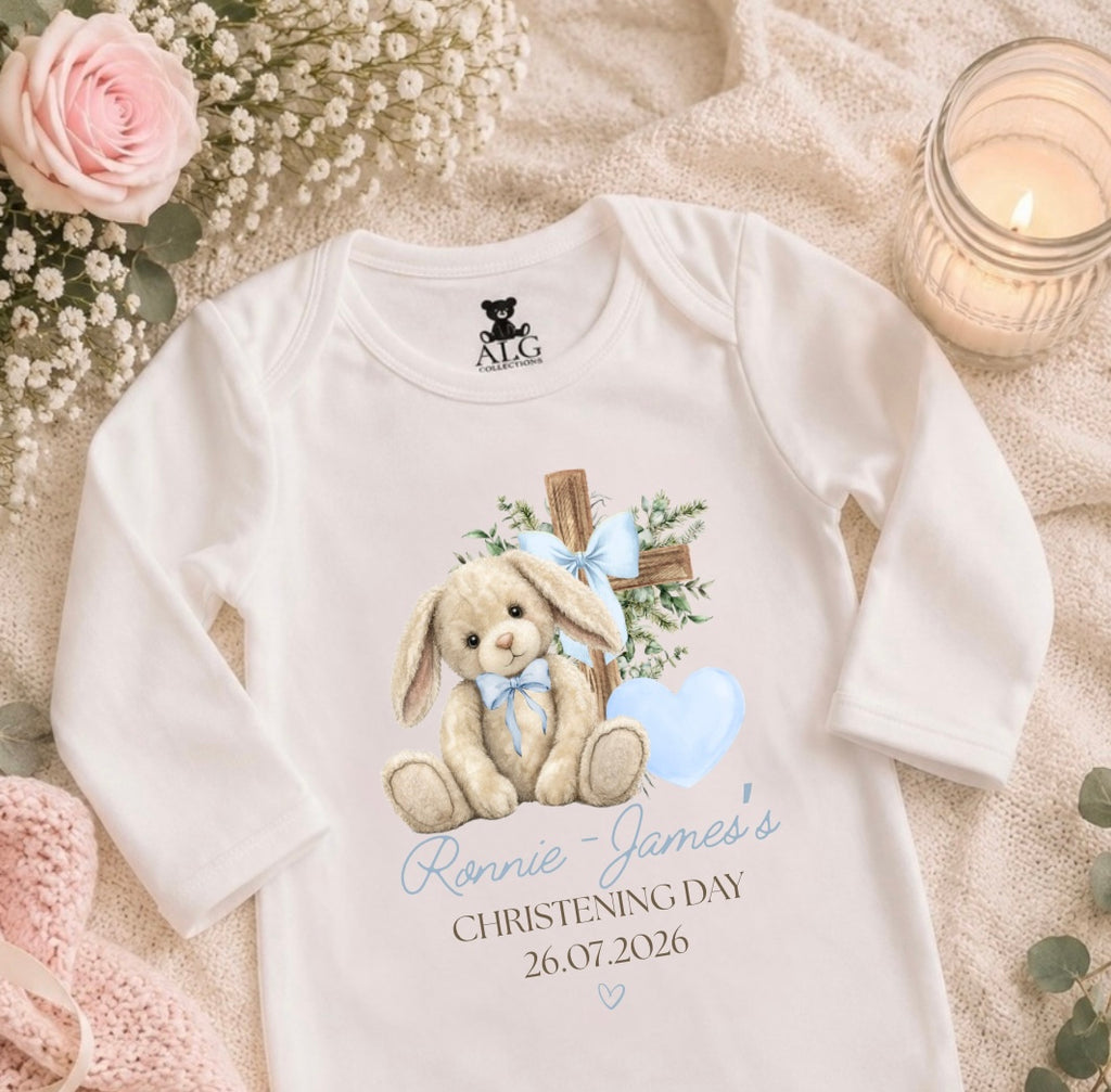 Personalised Christening Floppy Bunny Sleepsuit