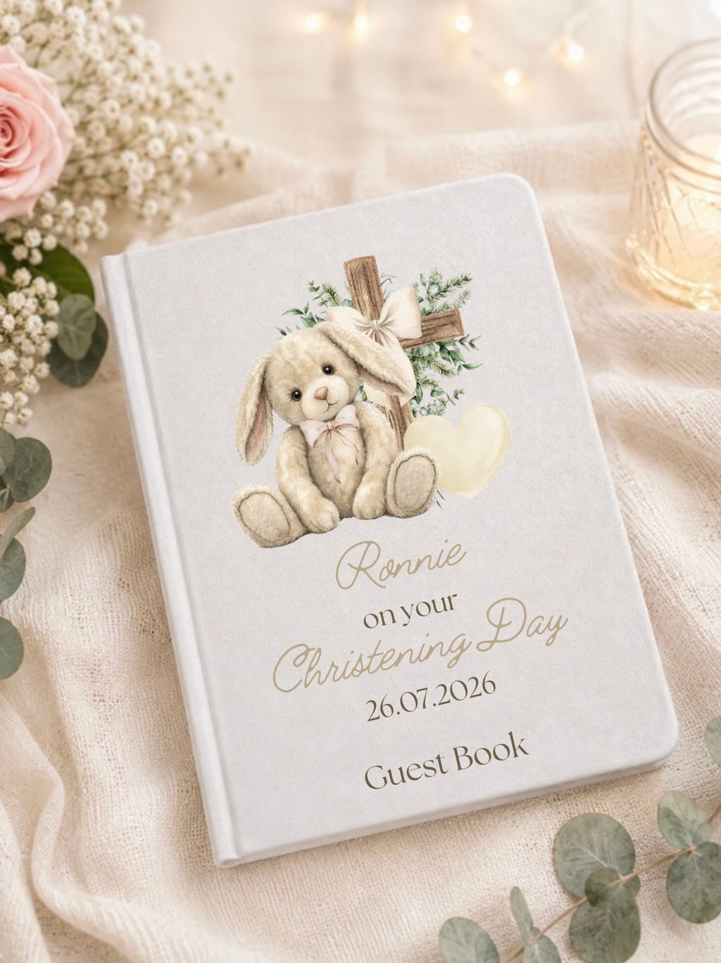 Personalised Christening Floppy Bunny Guest Book