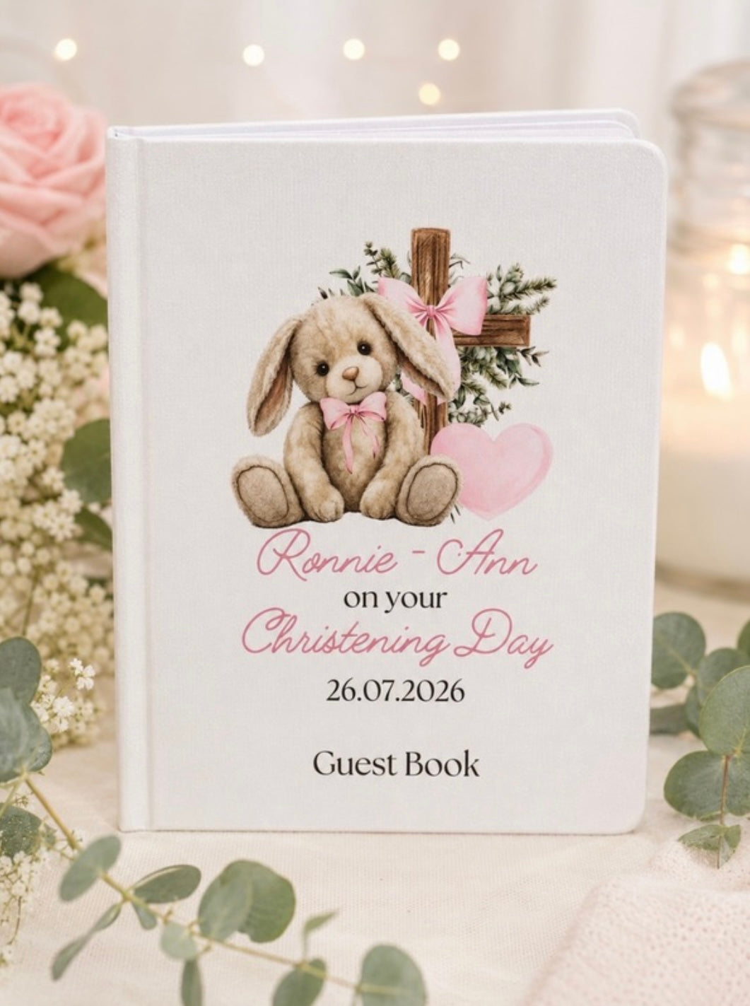 Personalised Christening Floppy Bunny Guest Book