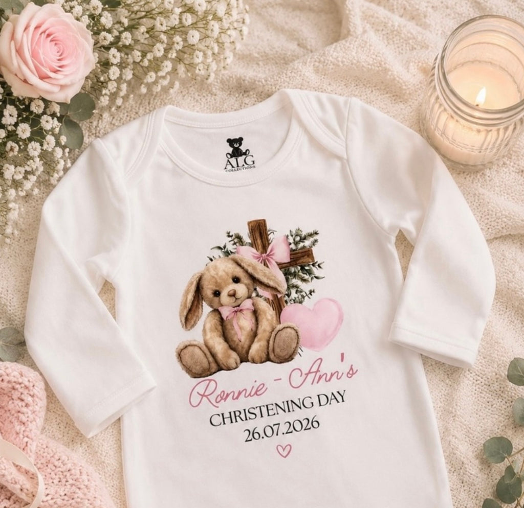 Personalised Christening Floppy Bunny Sleepsuit