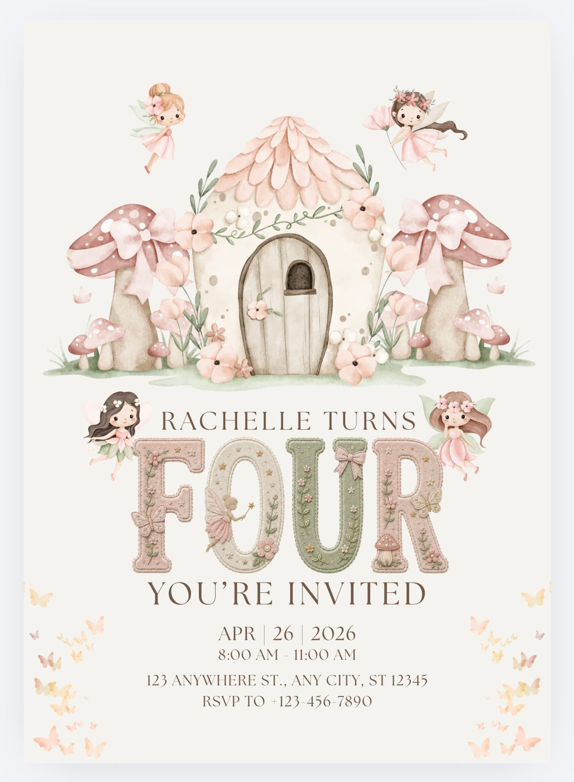 Garden Fairy Party Invitations – Personalised Birthday Invites (A6)