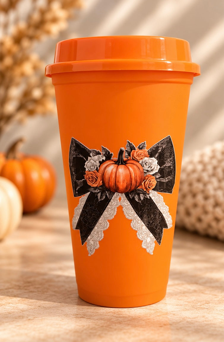Orange Pumpkin Bow Hot Cup