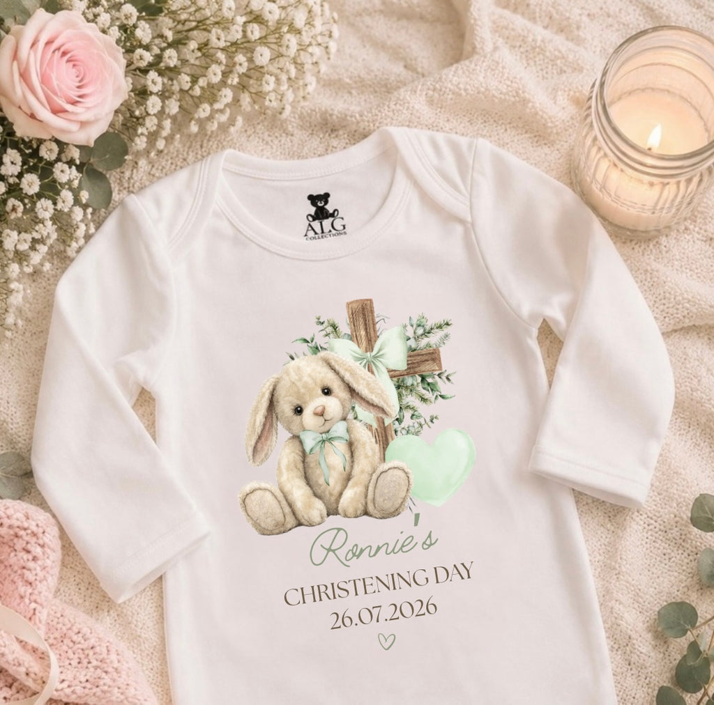 Personalised Christening Floppy Bunny Sleepsuit