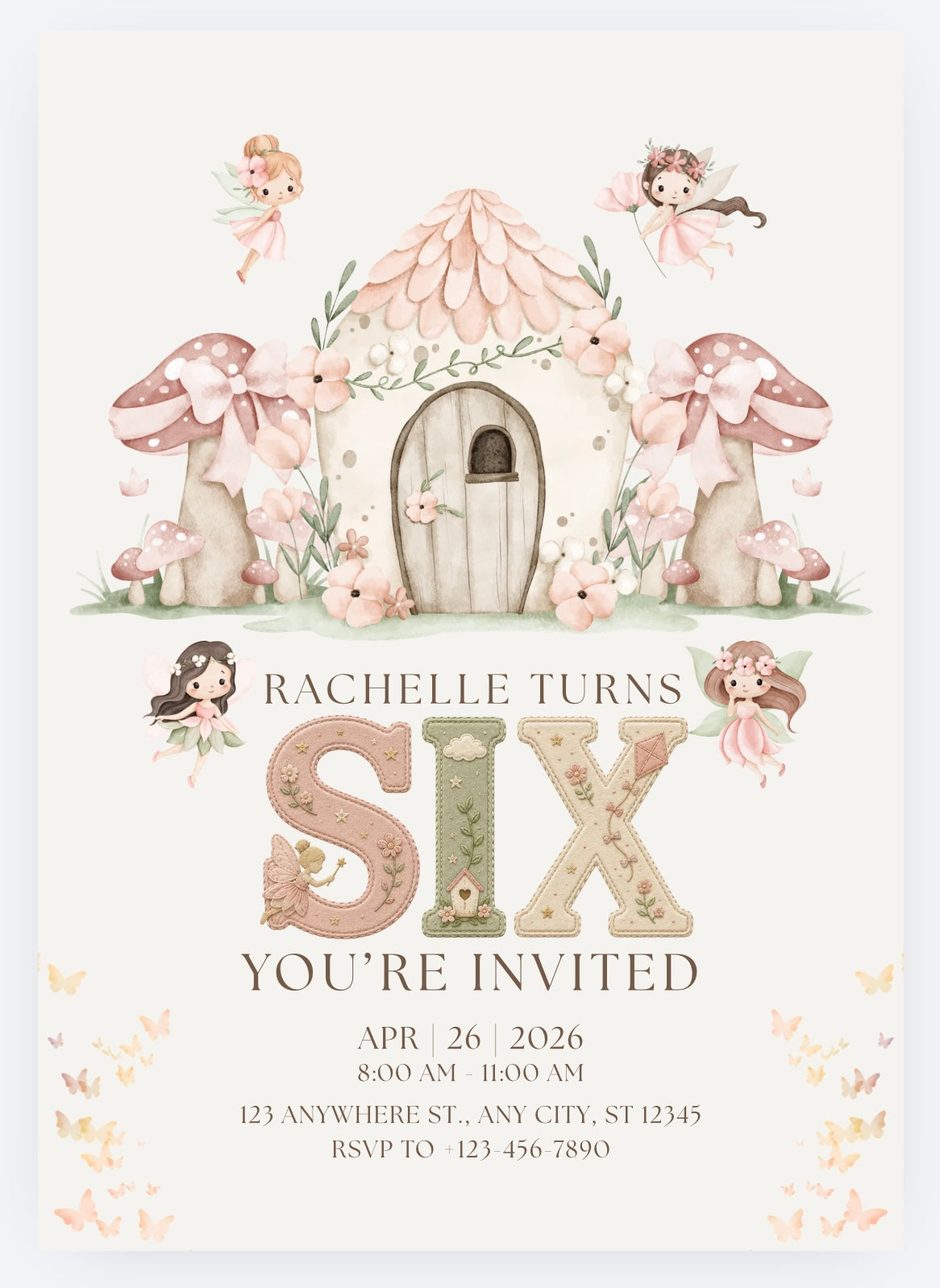 Garden Fairy Party Invitations – Personalised Birthday Invites (A6)