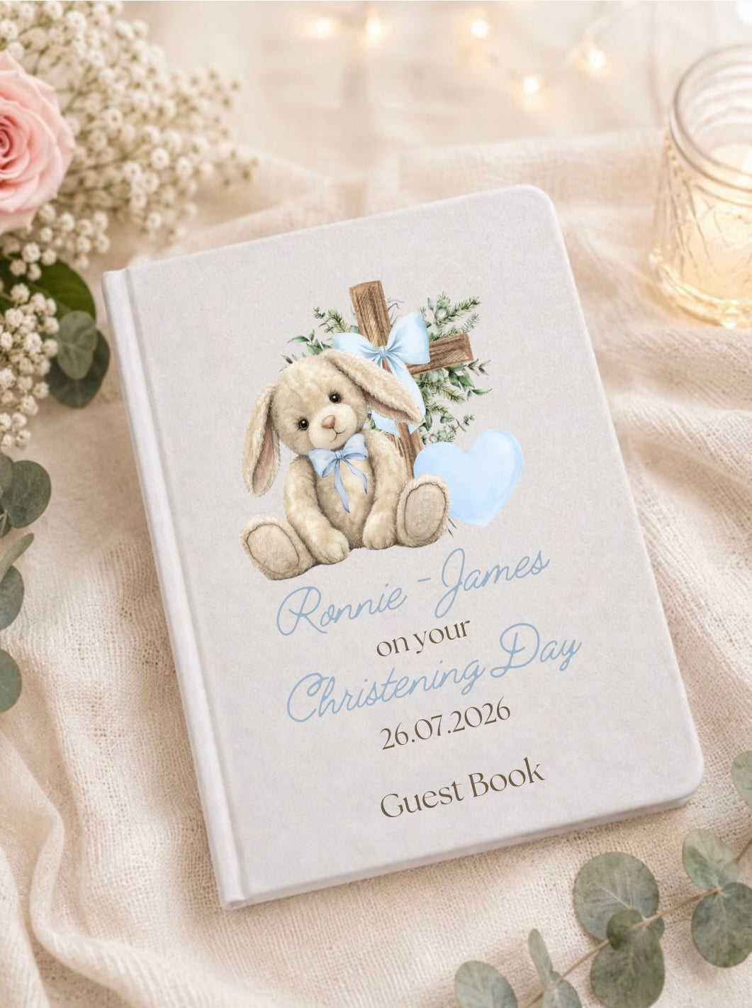Personalised Christening Floppy Bunny Guest Book