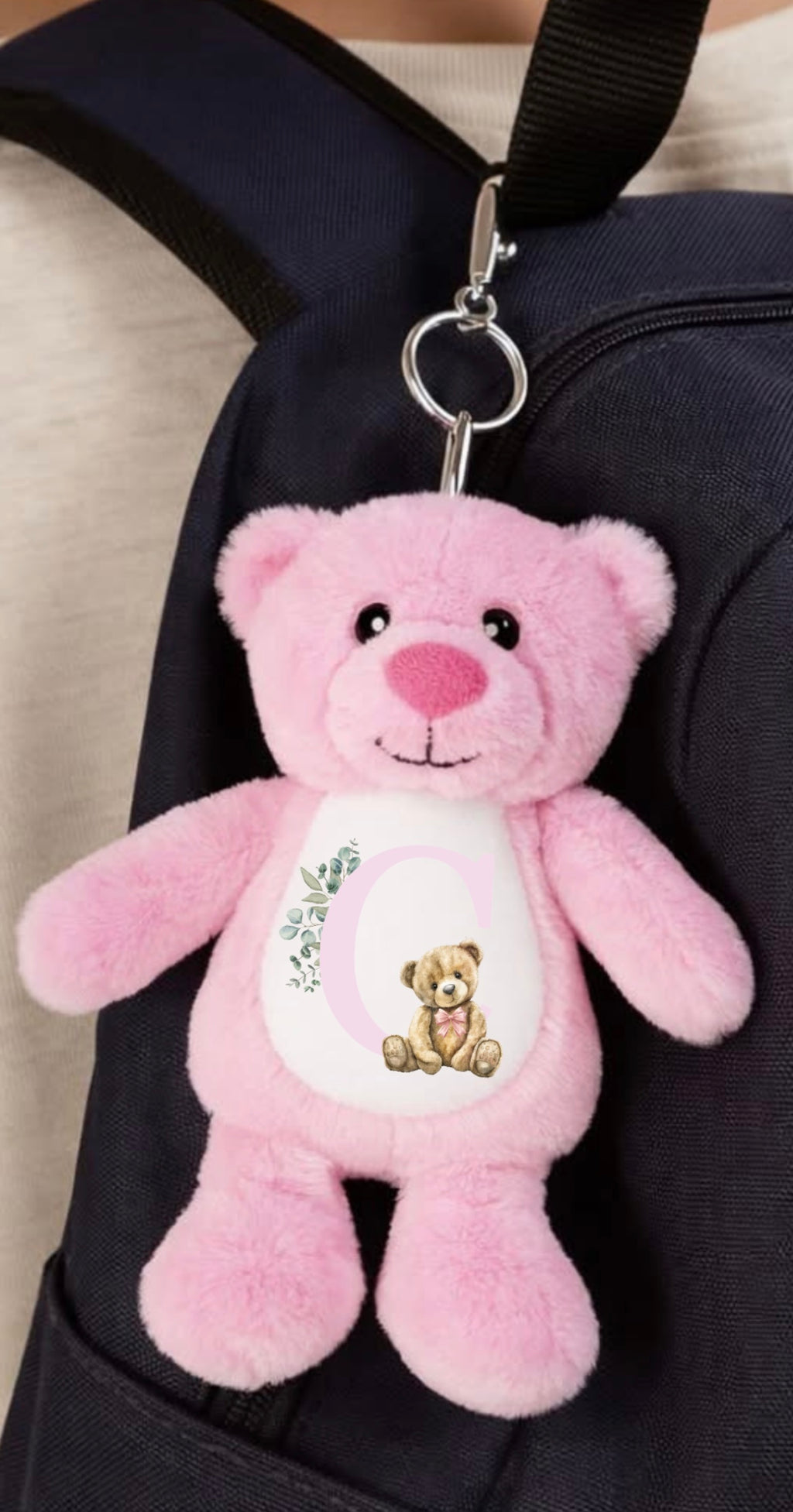 Pink initial bear - Tummi Bear keychain/bag charm