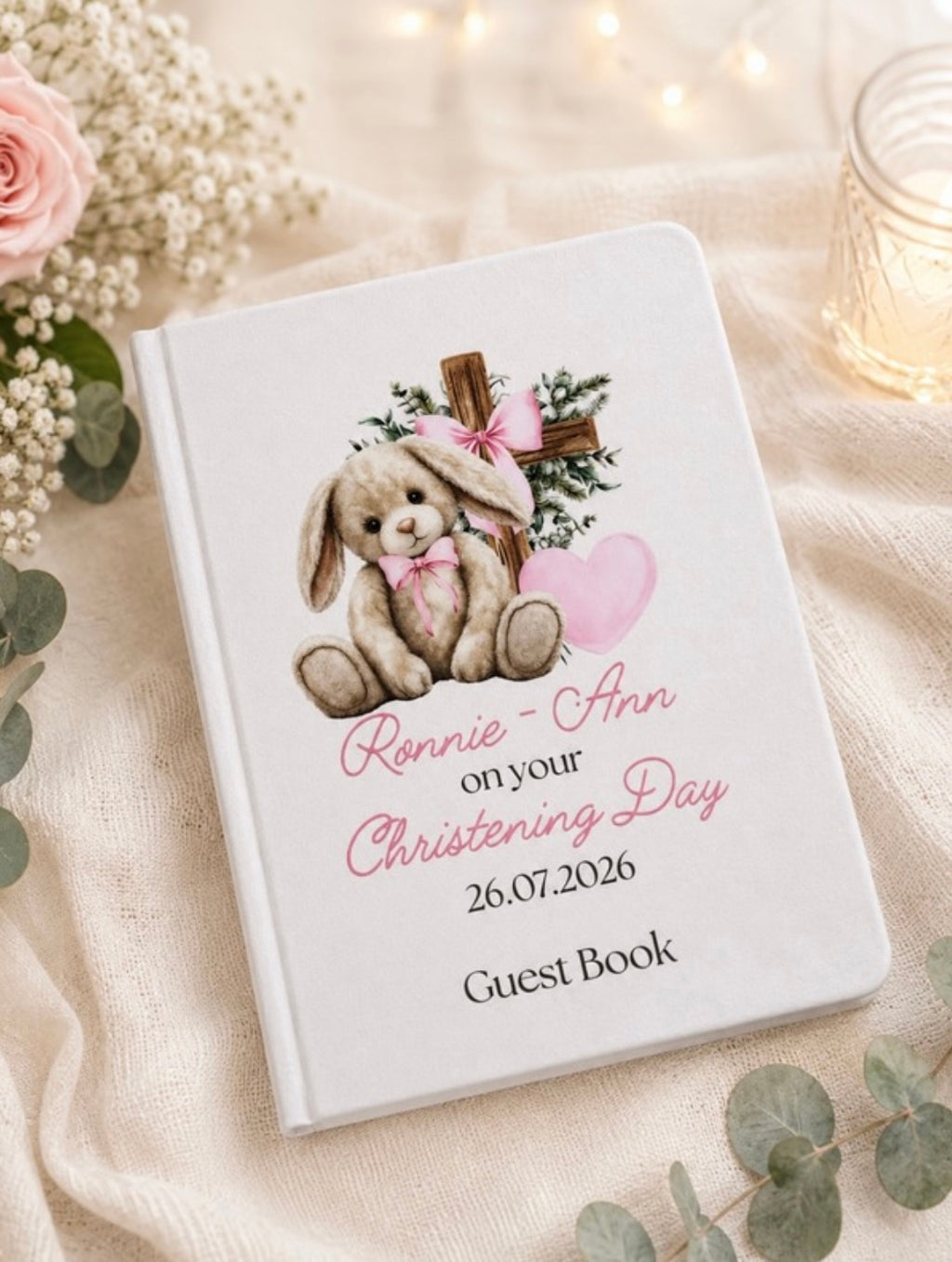 Personalised Christening Floppy Bunny Guest Book