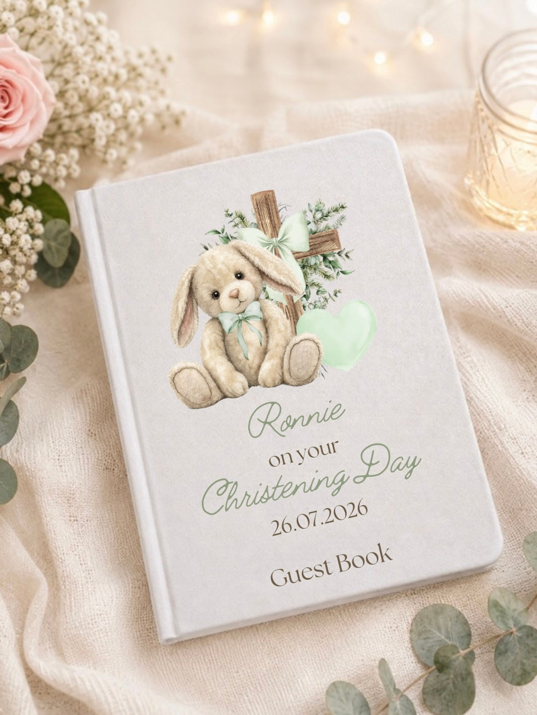 Personalised Christening Floppy Bunny Guest Book