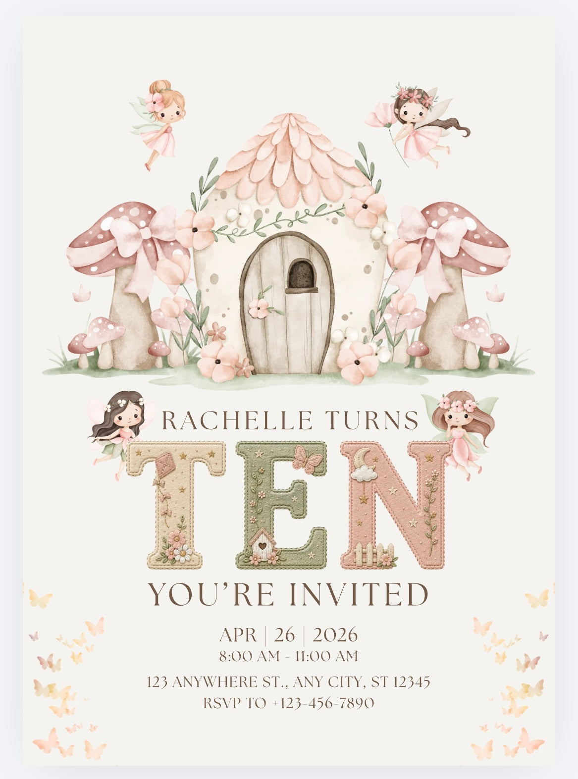 Garden Fairy Party Invitations – Personalised Birthday Invites (A6)