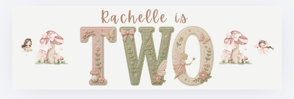 Garden Fairy Birthday Banner – Number Word - (28cm x 90cm)