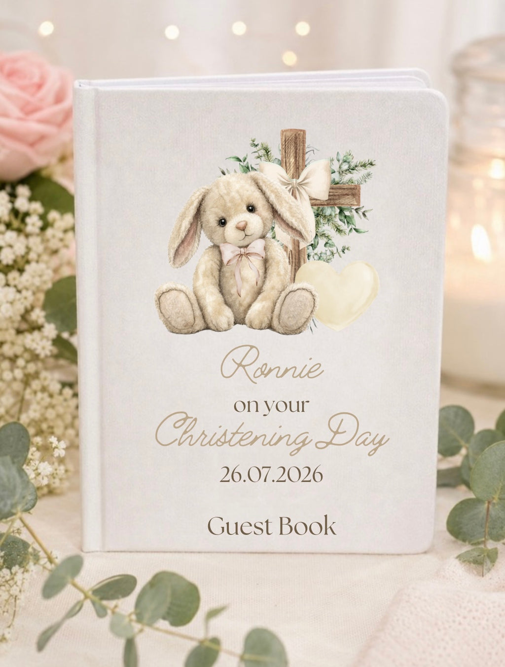 Personalised Christening Floppy Bunny Guest Book