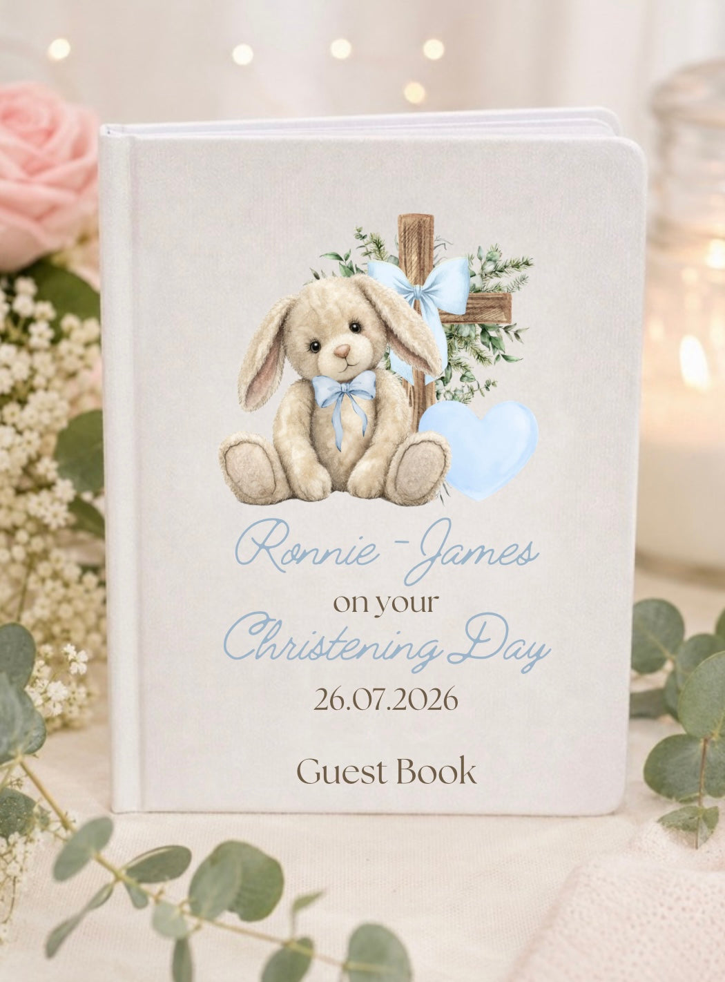Personalised Christening Floppy Bunny Guest Book