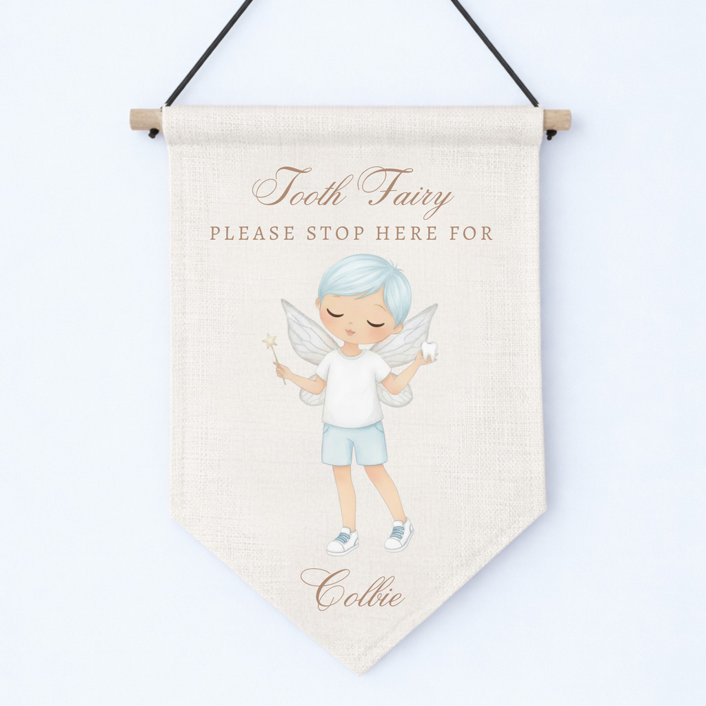 Personalised Tooth Fairy “Stop Here” Hanging Pennant Sign