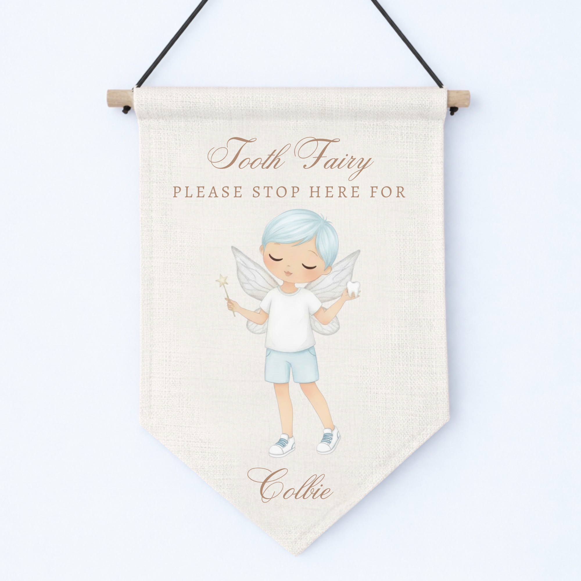 Personalised Tooth Fairy “Stop Here” Hanging Pennant Sign