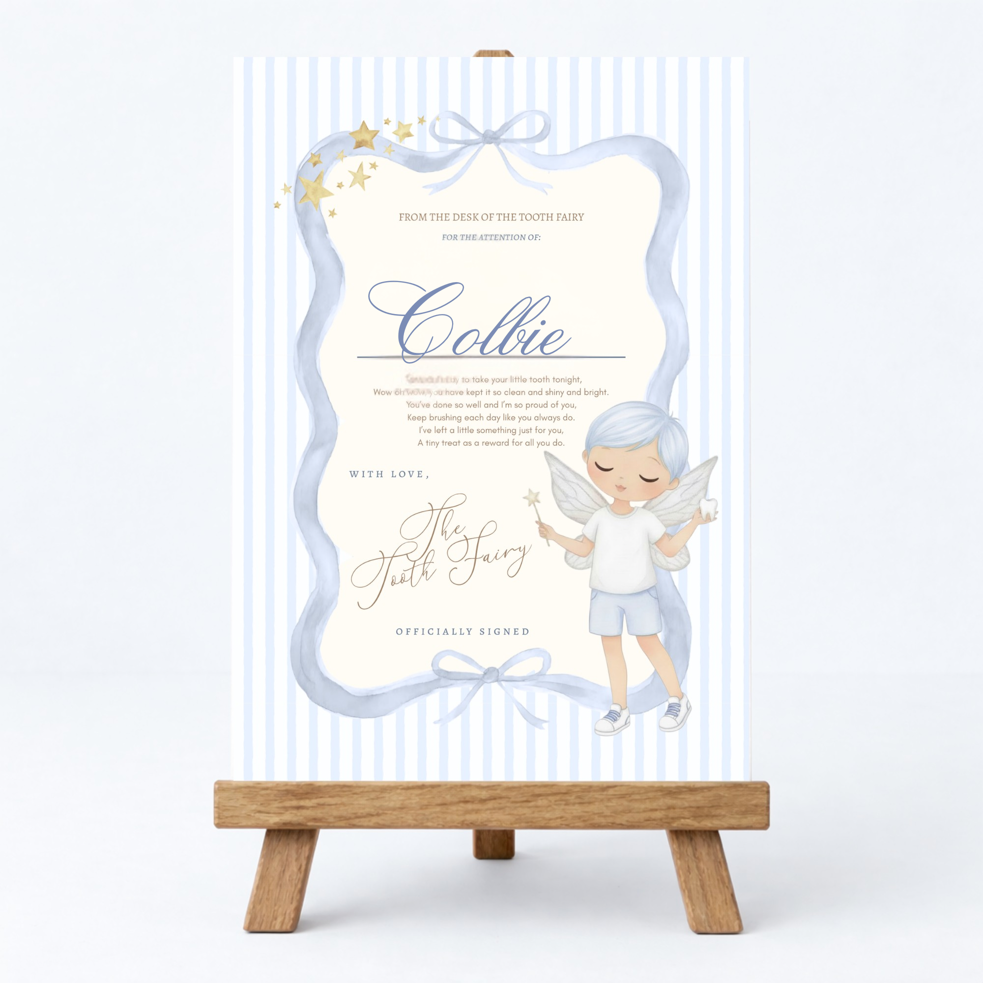 Tooth fairy certificate (pink and blue)