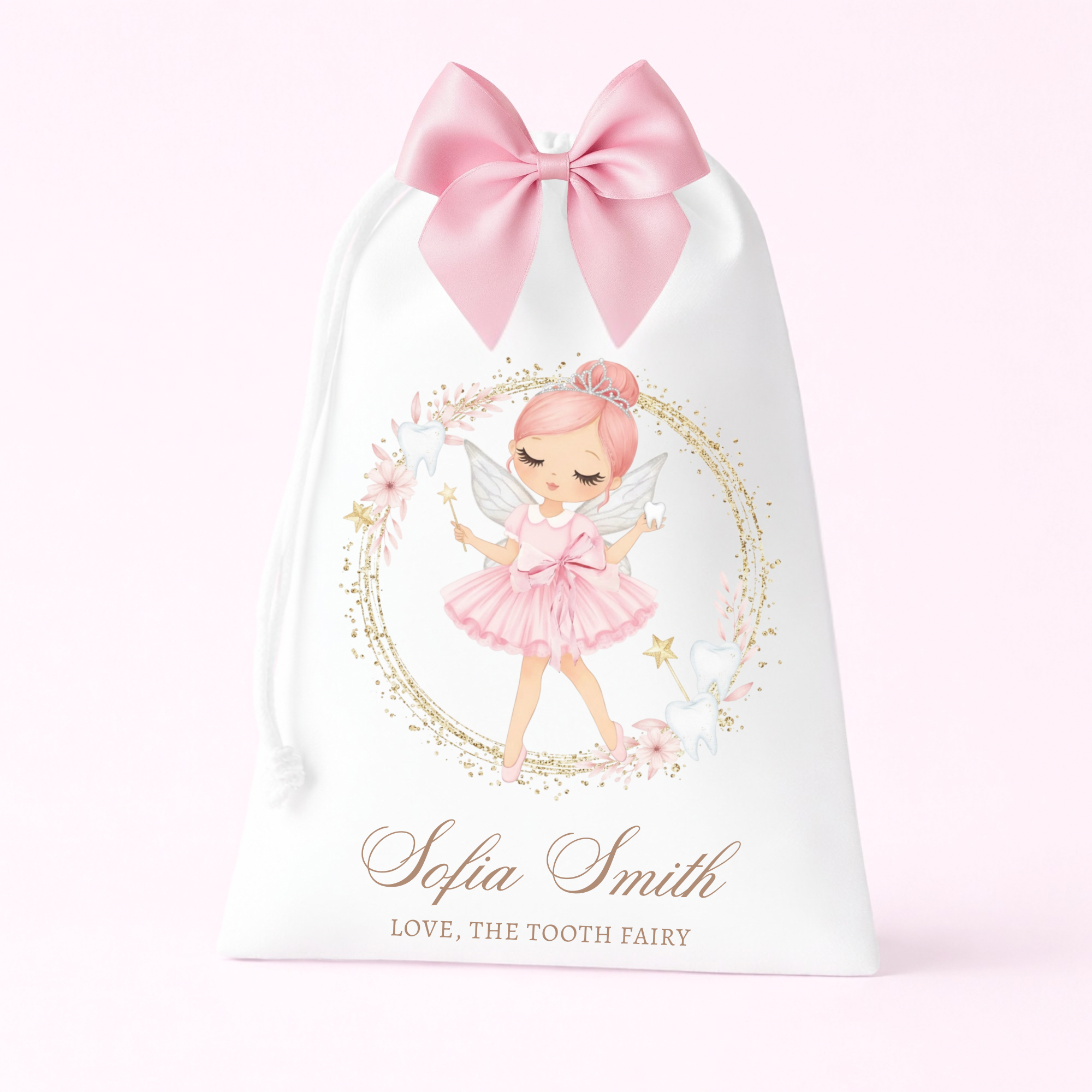 Tooth fairy draw string bag (pink and blue)