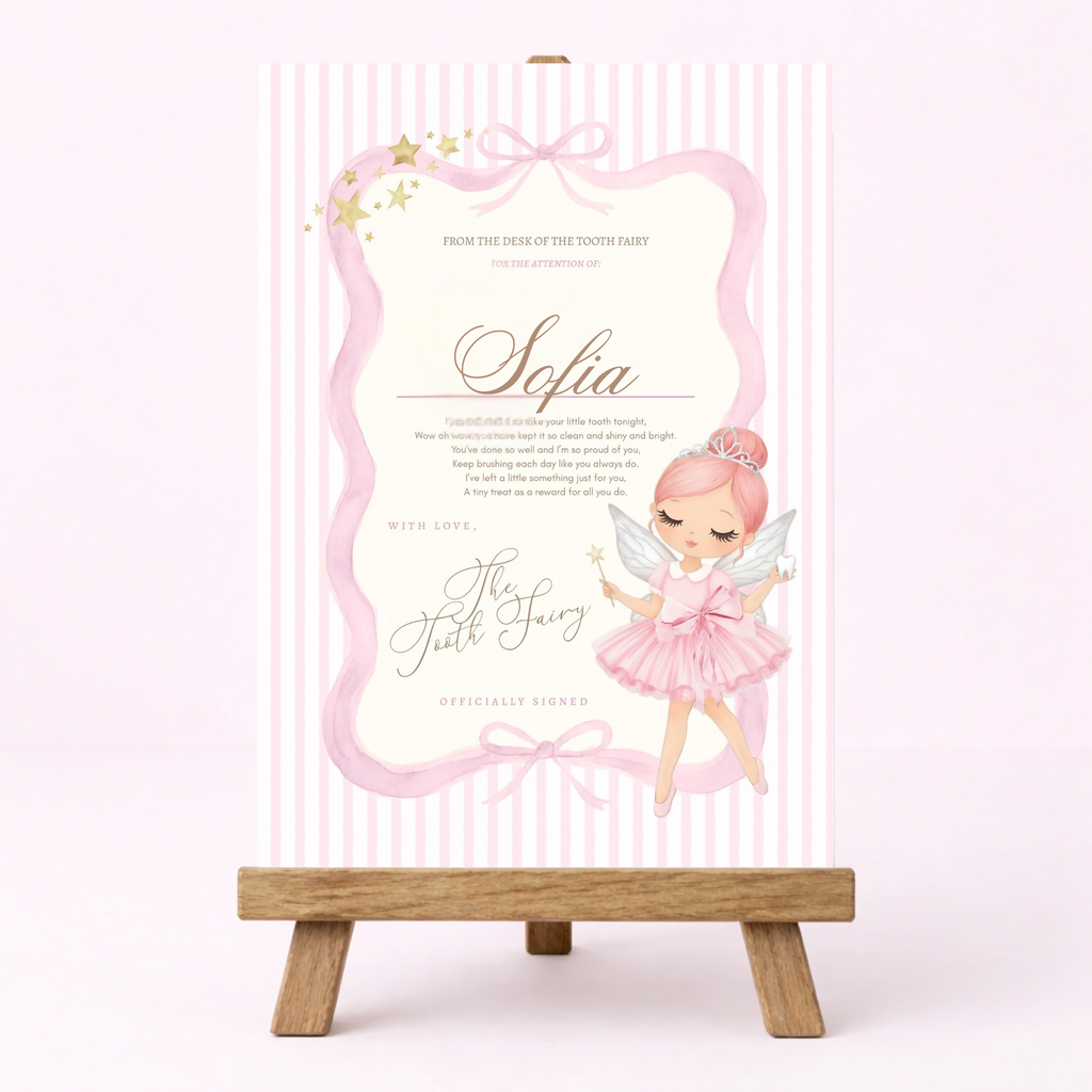 Tooth fairy certificate (pink and blue)