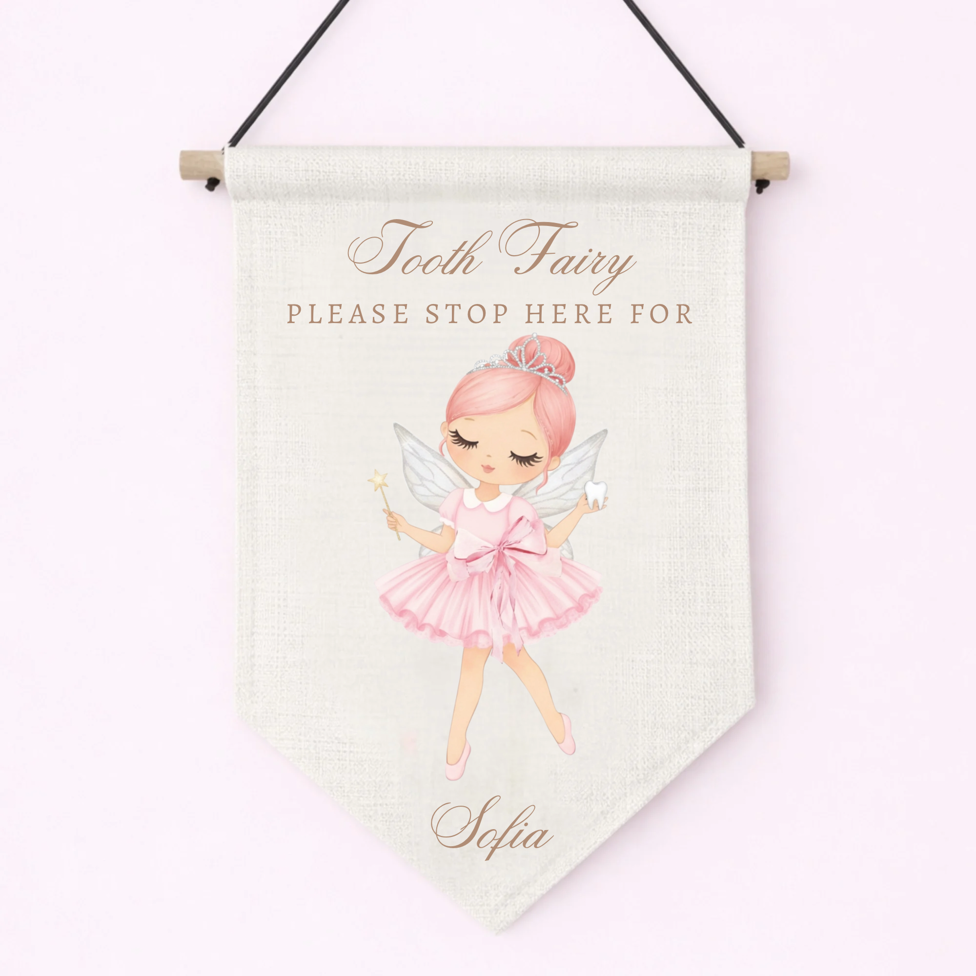 Personalised Tooth Fairy “Stop Here” Hanging Pennant Sign