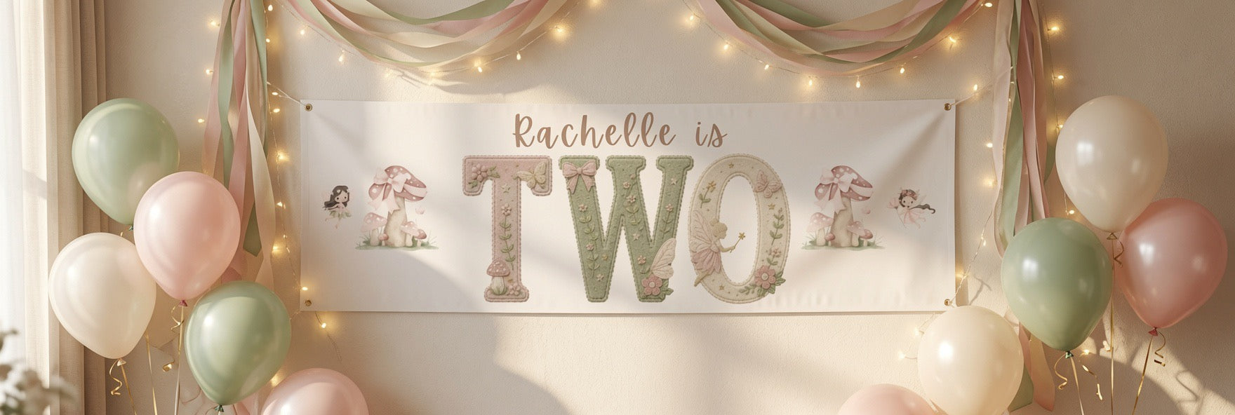 Garden Fairy Birthday Banner – Number Word - (28cm x 90cm)