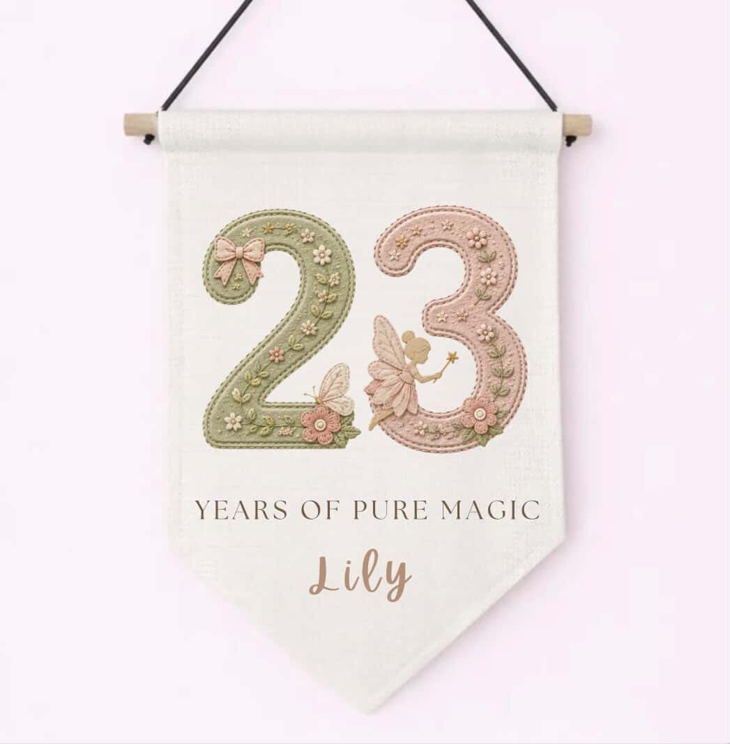 Garden Fairy Personalised Hanging Pennant Sign 23 Years of Pure Magic