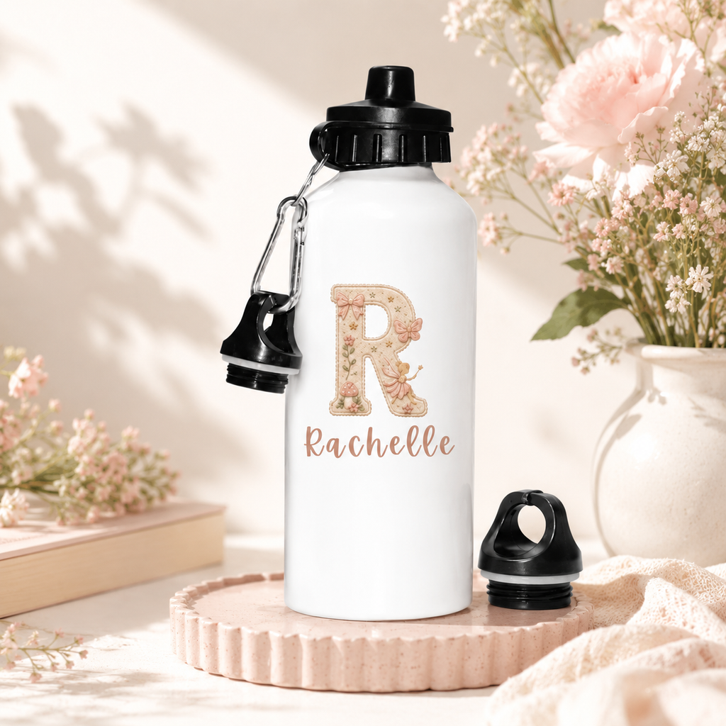 Personalised Garden Fairy Aluminium Water Bottle With 2 Caps (3 Sizes)