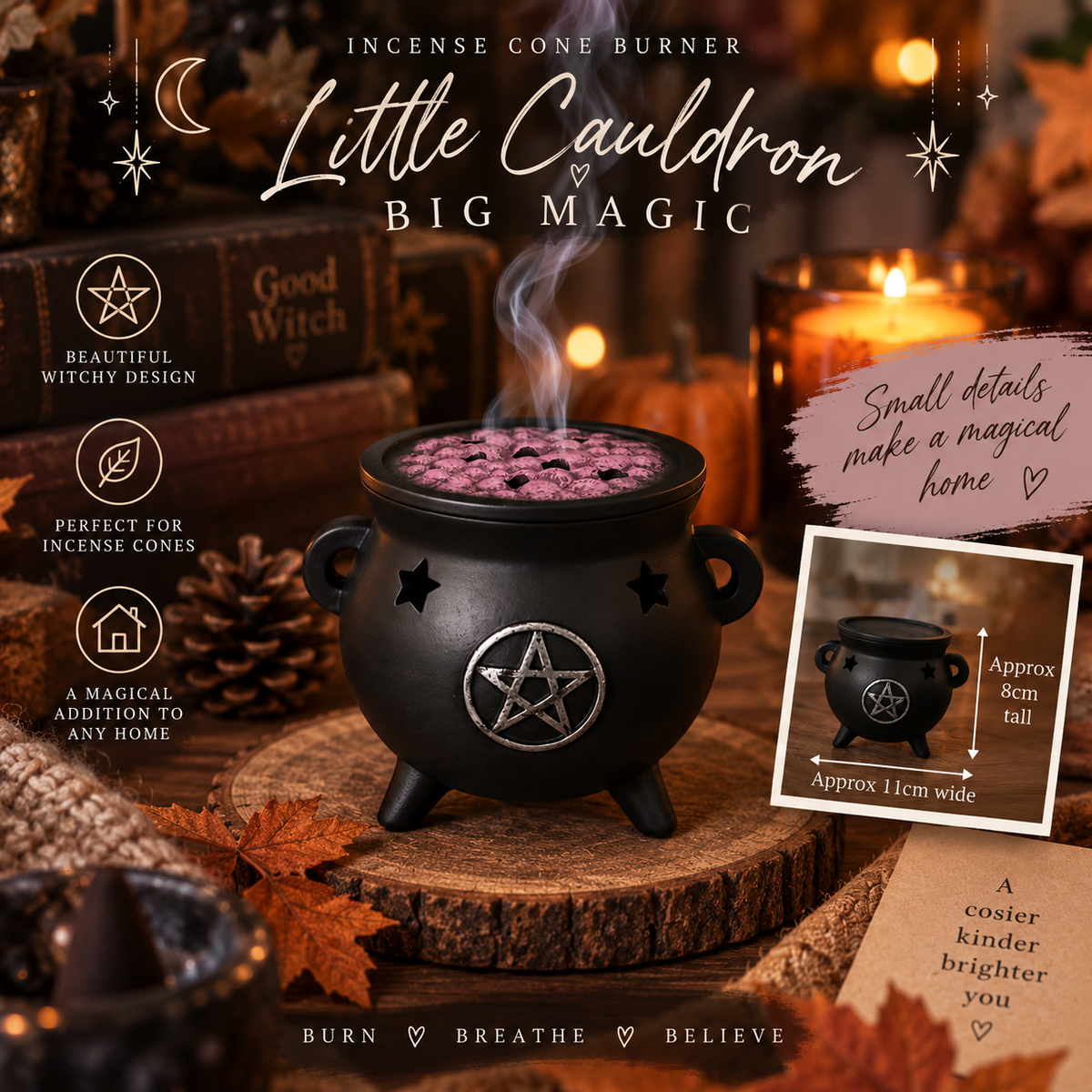 Little Cauldron Pentagram Incense Cone Burner